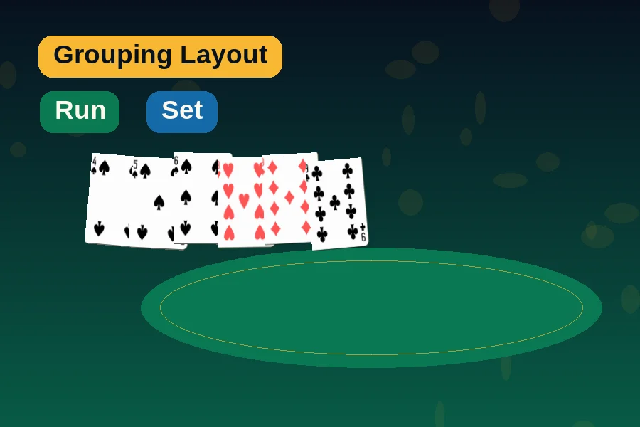 Rummy card grouping layout example